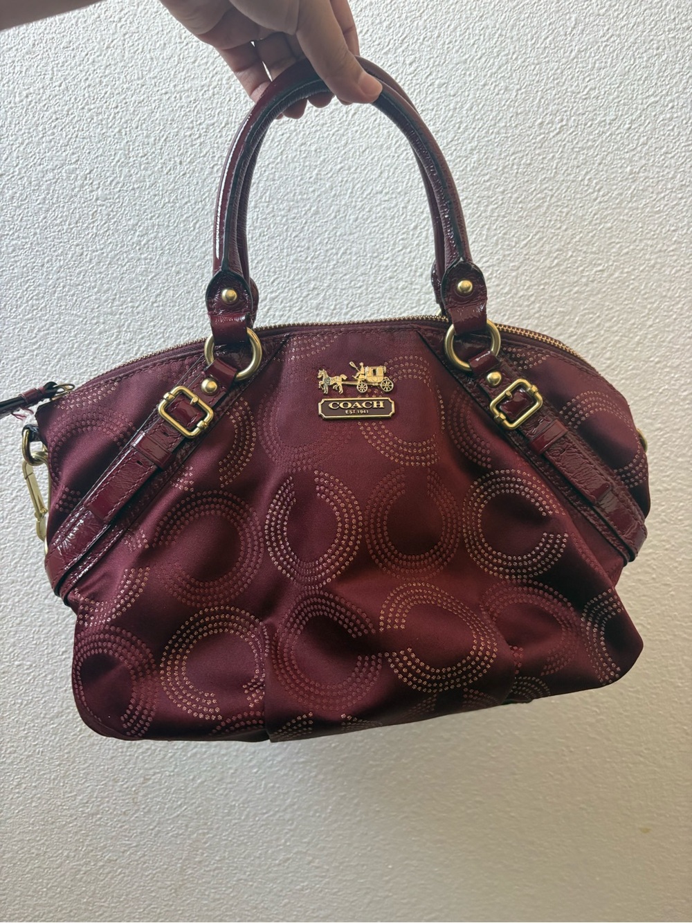 Coach Burgundy Signature Dome Satchel with Gold Hardware